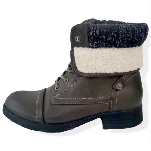 #500 Gray Fur Lined Fulled Over Moto Ankle Combat Boots Water Proof Size 6 - Picture 5 of 7